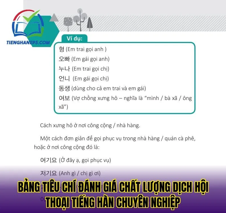 bảng tiêu chí đánh giá chất lượng dịch hội thoại tiếng Hàn chuyên nghiệp